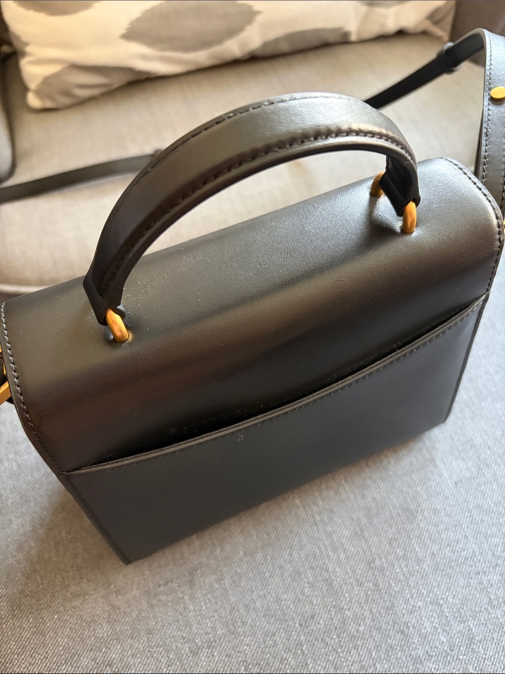 Quince Black Leather Top-Handle Crossbody Bag with Gold Hardware - Picture 5 of 7
